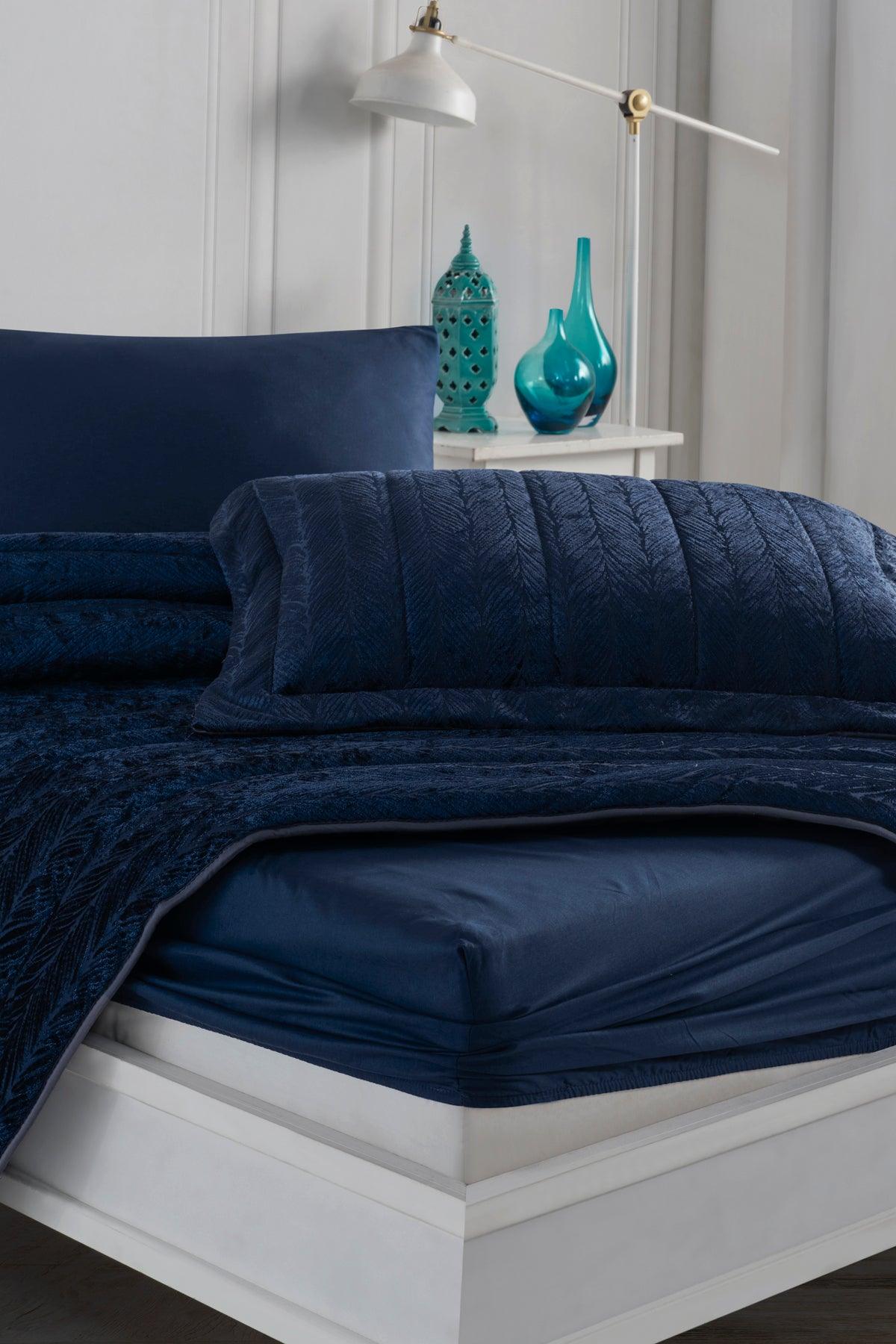 Velvet Kadife Comfort Set Modern Uyku Seti Tek Kişilik Lacivert 2 Parça - Elart Home